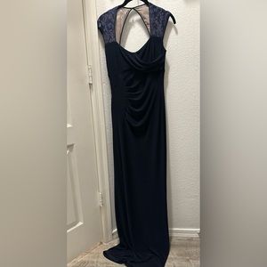 Lauren Ralph Lauren Navy Blue Formal Dress with Lace Cap Sleeves